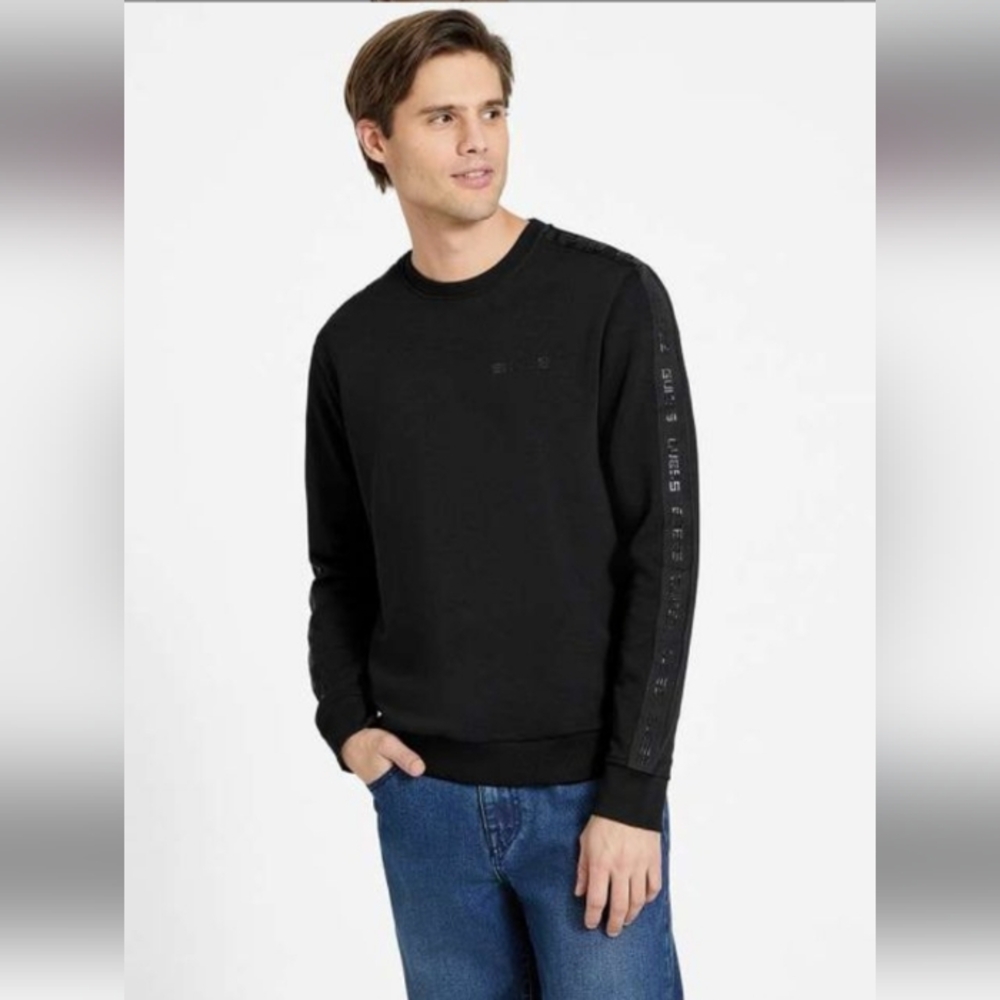 GUESS Men's Eco Nelly Logo Tape Crewneck Sweatshirt (2024) NWOT